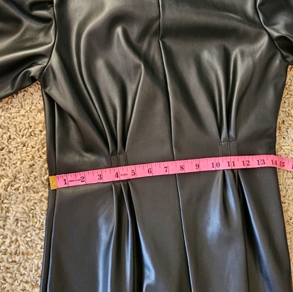 ZARA Black Leather Puff Sleeve Mini Dress Stretch Size Medium - Picture 9 of 13